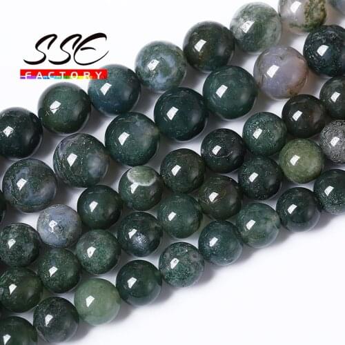 Natural Moss Agates Stone Beads Round Loose Spacer Beads For Jewelry Making DIY Bracelet Accessories 4 6 8 10 12mm 15'' Strand