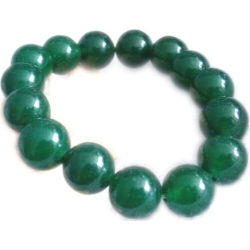 Charms 12mm Green Natural Stone Round Beads Strand Bracelets Chalcedony Semi-Precious Stones Jades Fashion Jewelry 7.5inch BV263