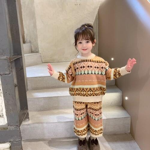 Children‘s Clothing Girls Autumn and Winter 2021 Sweater Suit Baby Two-piece Sheep Wool Sweater