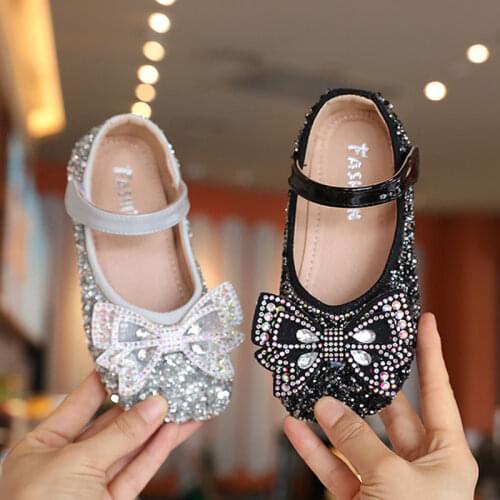 Kid Bowknot Shoes Girls Mary Jane Dress Shoes 2021 Wedding Party Flat Heel Princess Shoes For Child Non-slip Walk 26-36