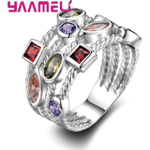 Elegant Trendy Cubic Zircon Genuine 925 Sterling Silver Rings for Women Girl Hollow Engagement Ring Gift Wedding Jewelry