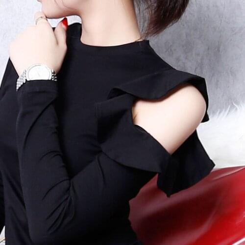 Long Sleeve Ruffle Off Shoulder T-shirt Pure Cotton Bottomed Funny T Shirt Women Shirts European Station New Autumn Tshirt Tops