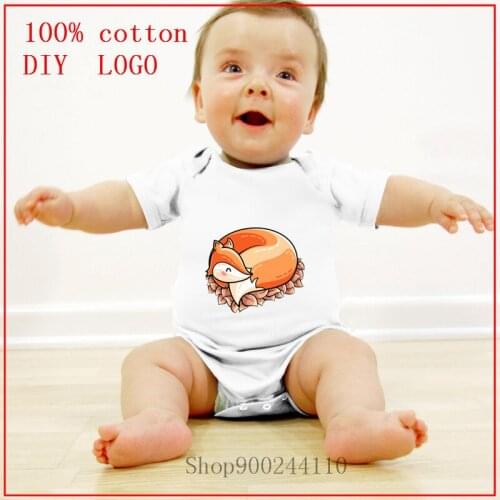 Kawaii Cute Fox Curled in Leaves New born Bodysuits Baby Clothing Cotton Body Suits Kids Baby Girl Short Sleeve fashion Bodysuit