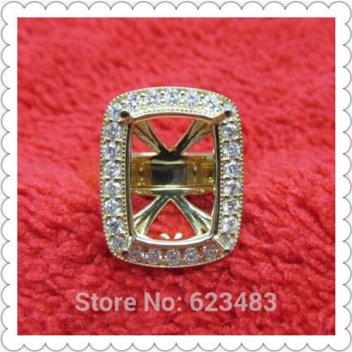 Free Shipping 10x14mm Emerald Cut Solid 14k Yellow Gold Setting Nice Ring