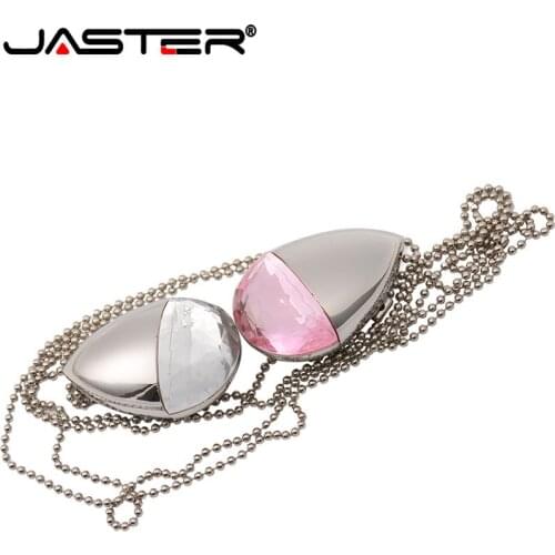 JASTER crystal drop shape USB 2.0 flash drive jewelry necklace 4GB 8GB 16GB 32GB 64GB memory card stick pen drive