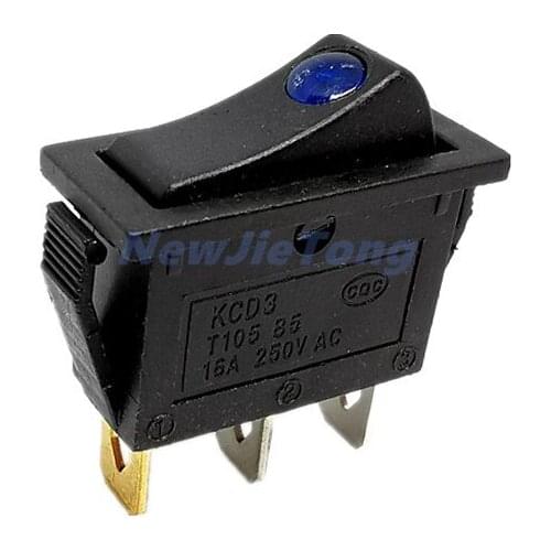 1pc KCD3 Rocker Switch ON OFF 3Pin Latching 16A 250VAC With Dot LED For Motor Car Auto Switch Blue Light