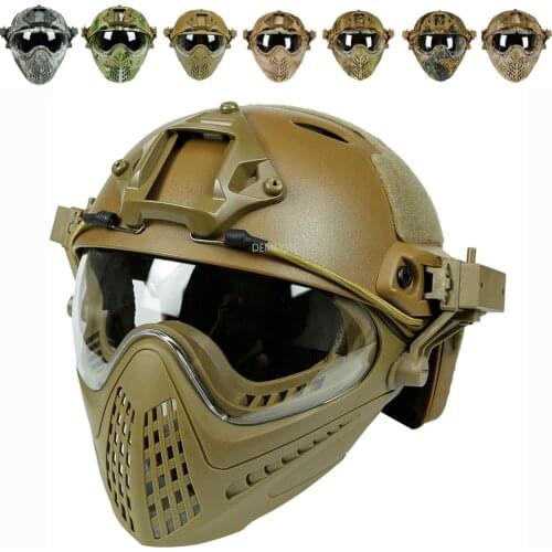 Airsoft Paintball Mask + Helmet Set Safety Head Protective Masks with Lens Tactical Helmets with Removable Face Mask and Goggles