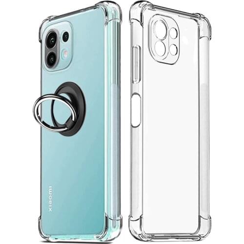 Soft Clear Holder Phone Case Xioami Mi 11 Lite Ring Case Magnetic Metal Stand Back Siliocne Cover For Xiaomi Mi-11-Lite hoesje Airbag Shockproof Case Mi11 Lite Pro 11i Ultra Bumper Accessories coque Xiaomi mi 11lite