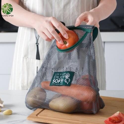 Duolvqi Reusable Vegetables Fruits Storage Bag Hangable Organizer Onion Garlic Kitchen Mesh Bags Breathable Bag Kitchen Gadgets