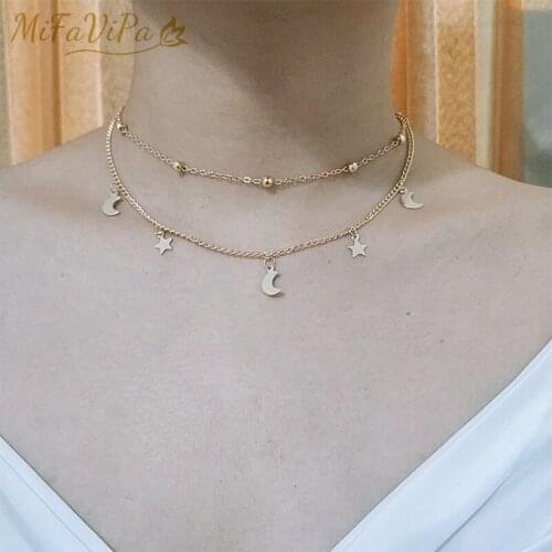 MiFaViPa Fashion Trinket Choker Necklace Jewelry Beads Star Horn Pandant Multilayer Crescent Moon Necklaces for Women