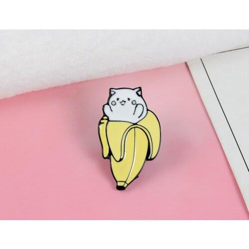 Fashion Enamel Banana Cat Brooch Pins Collar Badge Corsage Jewelry Accessories