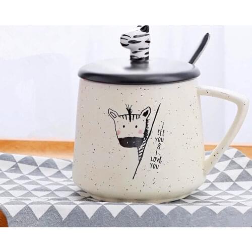 Cartoons Mug Coffee Breakfast Cup Large Capacity Water Glass Milk Cup Creative Ceramic Cup with Lid with Spoon Coffee Cup