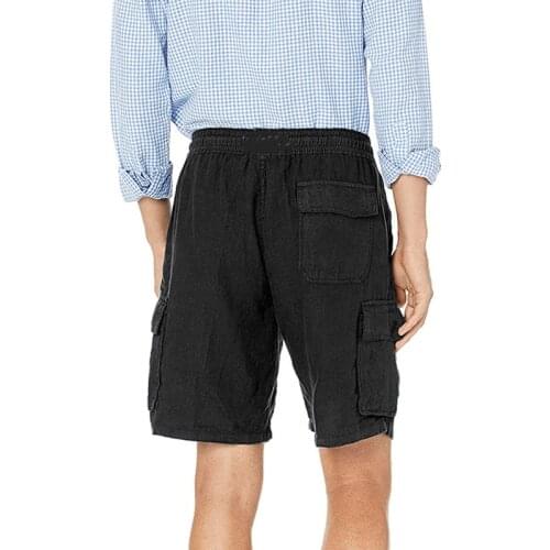 2021 Mens Summer New Solid Color Loose Cotton and Linen Casual Shorts Multi-Pocket Overalls Thin Beach Sports Middle Waist