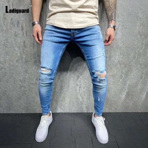 Men Fashion Hole Ripped Jeans Denim Pants 2021 New Autumn Slim Bottoms Pant Male Patchwork Zipper Pockets Jeans Pencil Trousers