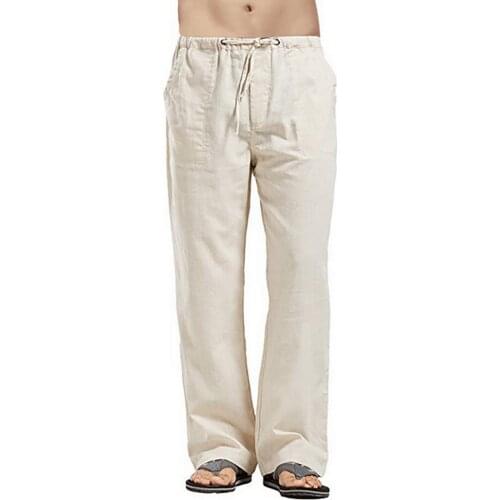 Mens Casual Pants Linen Large Size 10 Colour Side Pocket Casual Home Trousers