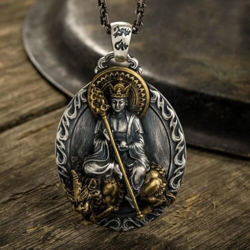 New Retro Pendant Mens Samantabhadra Manjusri Buddha Statue Guanyin Bodhisattva Necklace Men And Women Jewelry Accessories