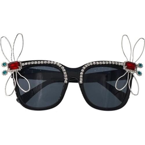 New Fashion Women Sunglasses for sale Brand Designer Big Frame Crystal Dragonfly Square Dragonfly Sunglasses Hot Sale