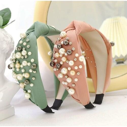 New Fashion Women Hairband Wide Side Pearls Headband Luxurious Baroque Hair Accessories Adult Solid Hairband
