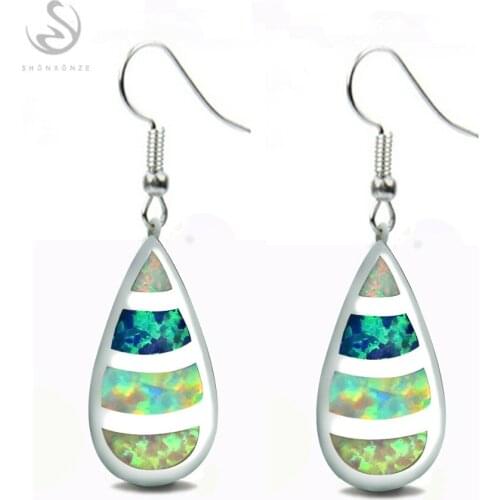 SHUNXUNZE Engagement Wedding Jewelry Dangle Drop Earrings For Women Blue Pink Mix Opal Bohemian Accessories Rhodium Plated R3589