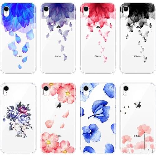 TPU Silicone Phone Case For iPhone 6 S 6S 7 8 X XR XS Max Pink Flower Red Blue Floral Soft Back Cover For iPhone 8 7 6S 6 S Plus
