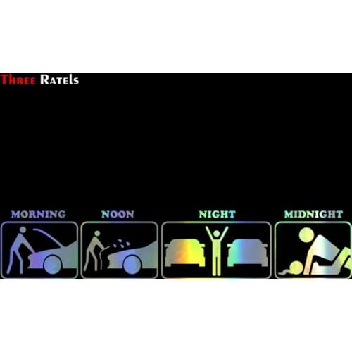 Three Ratels ALWW174# 30x5.9cm MORNING NOON NIGHT MIDNIGHT Car Stickers Funny Auto Decals Reflective