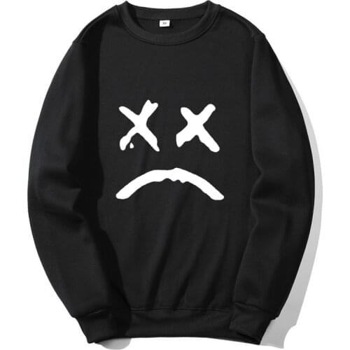 O-Neck Sweatshirt Lil Peep Hoodie Happy Smiling Face Print Fleece Pullover Men Women Hip Hop Streetwear Top Male Brand Oversized