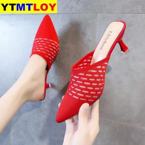 Knit Women Shoes Pointed Woven High Heels Fashion Women Heels Stilettos Mules Loafer Casual Feminine Sandalias Shoes