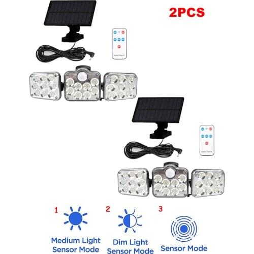 2pcs 138 led seperable remote Outdoor Solar Wall Light PIR Motion Sensor Solar Lamp Waterproof Infrared Sensor Garden Light cabl