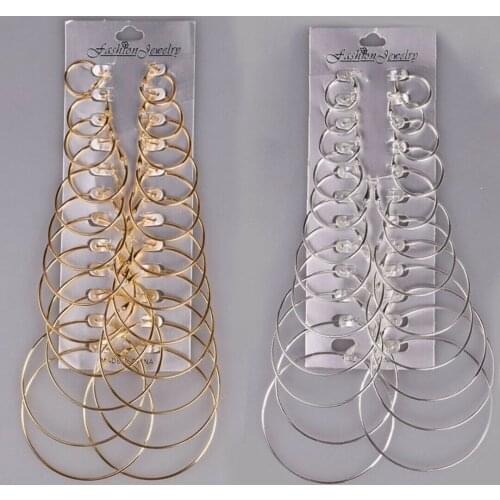 12Pairs Oversize Gold Color Big Circle Hoop Earrings Set for Women Vintage Steampunk Ear Clip Wedding Party Jewelry Gift