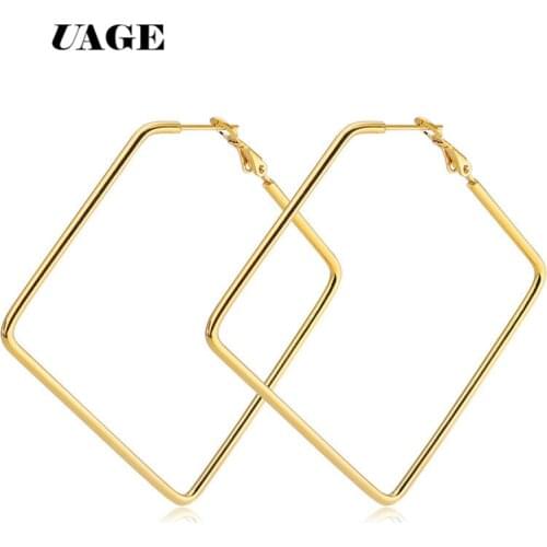 UAGE High Quality Stainless Steel Silver Color Square Hoop Earrings Silver Color Smooth Star Earrings Rings Ear Loop Party