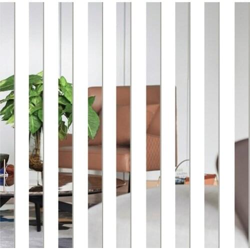 10pcs 20x5CM Strips Mirror Glass Tile Wall Stickers Decals Mosaic Living Room Bathroom Decor DIY Long Wall Mirror Stickers New