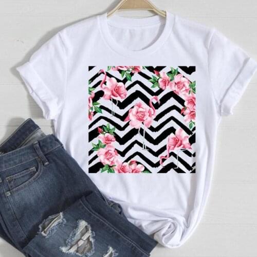 Women Watercolor Floral Flower Flamingo Beach Fashion Cartoon Summer Graphic T Top Lady Print Tee Female Tshirts Clothes T-Shirt