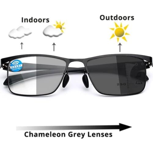 Progressive Photochromic Reading Glasses Mens Business Multifocal Anti-Blue Light Eyewear Outdoor Shade the sun Eyeglasses