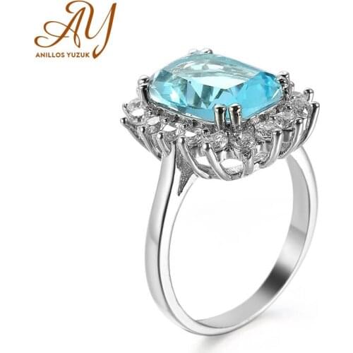 Anillos Yuzuk 925 Sterling Silver New Fine Natural Gemstone Ring For Women Engagement Wedding Blue Square Zircon Rings Gifts