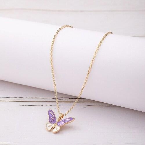 New Fashion Personality Cute Purple Butterfly Pendant Necklace for Women Jewelry Gifts