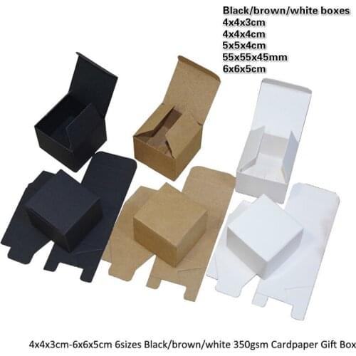 100pcs 4x4x3cm-6x6x5cm 6sizes Black/brown/white 350gsm Cardpaper Gift Box Diy Comestic Bottles Packaging Easter Wedding Favors
