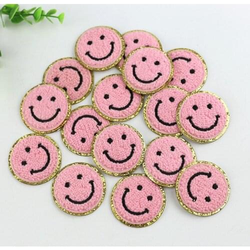 2pcs/lot Towel Golden edge Smile Patch Embroidery Patches For Clothes DIY Round Sticker For Cloth Sew On Bags/Jeans Applique