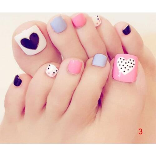 24 Pcs/Set 3D Toe Fake Nails With Glue Foot Full Toes Nail Art Tips Lady Girl False Nails MH88
