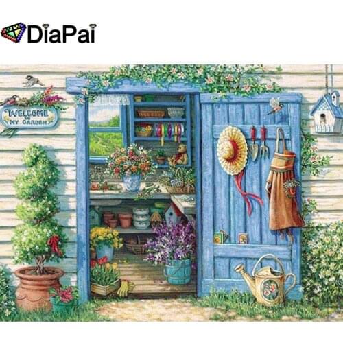 DIAPAI 5D DIY Diamond Painting 100% Full Square/Round Drill "Door flower scenery"Diamond Embroidery Cross Stitch 3D Decor A21893