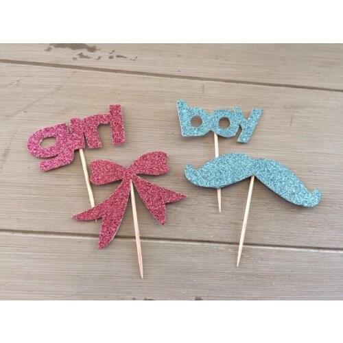 Glitter Baby Shower Glitter Gender Reveal Cupcake Toppers kids birthday Party Decorations