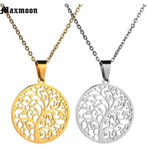 Maxmoon Tree of Life Large Pendant Necklace Jewelry Gold Silver Color Stainless Necklaces & Pendants For Women Best Gift