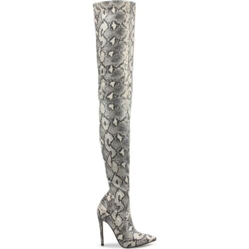 Botines Mujer Woman Snake Skin Boots Over The Knee High Heels Shoes Pointed Toe Sexy Party Dress Shoes Long Boots Bottine Femme