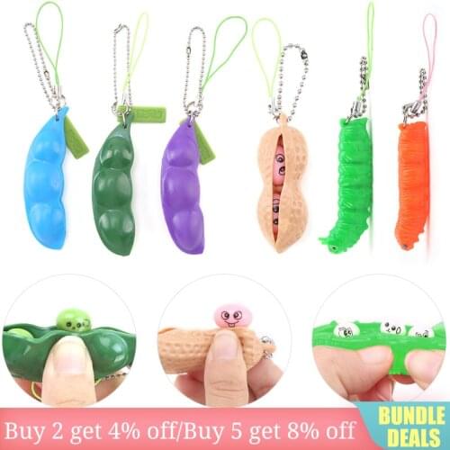 Squeeze-a-Bean Soybean Stress Relieving Keychain Playful Charms Pendant Extrusion Peanut Keychain for Mobile Phones and Keys