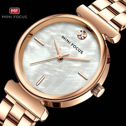 Rose Gold Watch For Women Watches 2020 Top Brand Luxury Pearl Marble Dial Simple Stainless Steel Strap zegarek damski MINI FOCUS