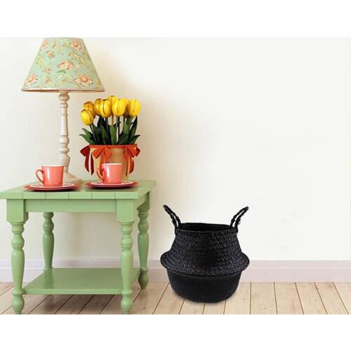 Black Seagrass Flower Basket Home Garden Plant Pot Folding Storage Baskets Handmade Woven Flowerpot Wicker Laundry Organizer
