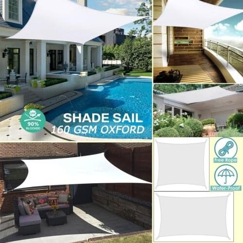 Pure White 300D 160GSM Waterproof Polyester Square Rectangle Shade Sail Garden Terrace Canopy Pools Sun Shade Parking Shade Sail