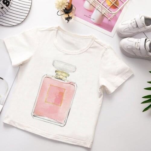 DERMSPE Kids T Shirt Summer Short Sleeve Tshirt Boy Funny Flower and Perfume Pattern Printed White Clothes Cute Tops