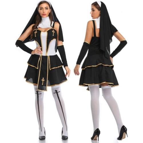 Virgin Mary Sexy Nun Costume Set Adult Women Halloween Cosplay Sister Nun Party Fancy Dress Outfits