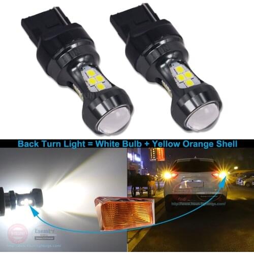 Eseastar 2Pcs 7440 LED T20 W21W Led Car light DRL 3030 SMD Auto Lamp 12V White Yellow Amber Red Reverse Lights Turn Signal