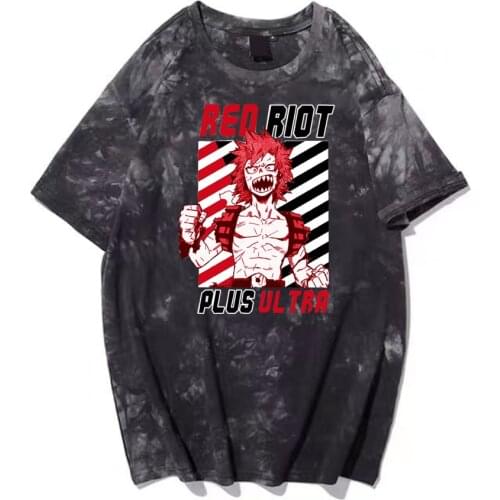 My Hero Academia Print T-Shirt Harajuku Kirishima Eijiro Street Style T-shirt Hip Hop Tops Tees Fashion Oversize Tie Dye T-shirt